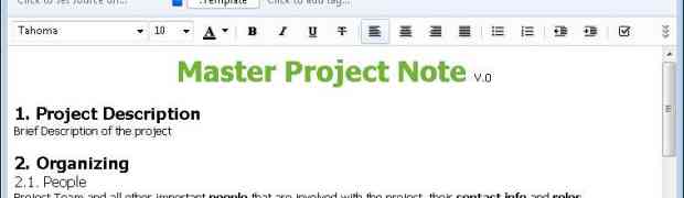 Evernote - Project Master Note Template